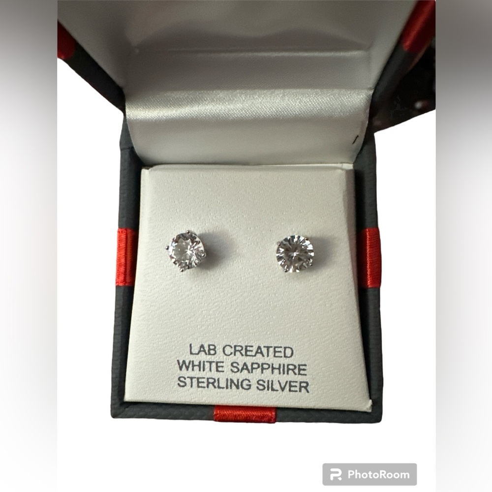 Lab created white sapphire sterling silver earrings